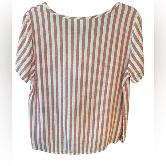 Artisan NY Sz M Red Striped Relaxed Short Sleeve Linen Flowy Summer Blouse - Picture 2 of 6